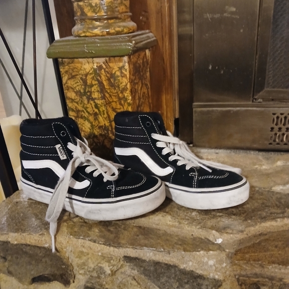 VANS Sk8-Hi Black & White Shoes - Y 13 - Picture 3 of 7